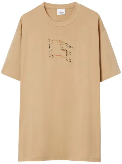 Burberry Check Ekd Cotton T-shirt In Nude & Neutrals