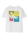 Burberry Short-sleeved Crew-neck T-shirt In Soft Cotton With An Equestrian Knight Print On A Geometric Patter In White