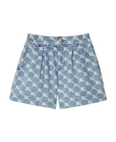 Burberry Equestrian Knight-print Denim Shorts In Blue