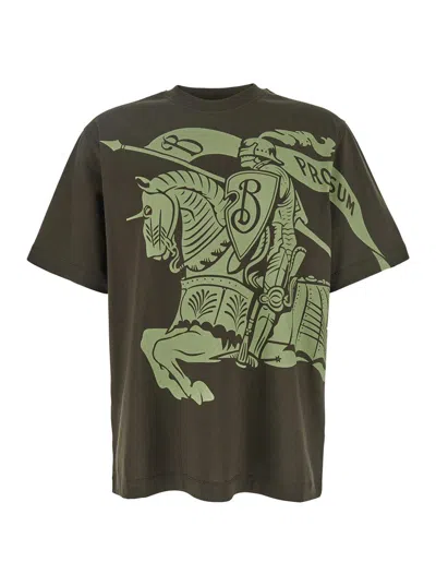 BURBERRY EQUESTRIAN KNIGHT PRINTED CREWNECK T-SHIRT