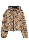 Burberry Check Ekd Hooded Reversible Jacket In Sand Ip Check
