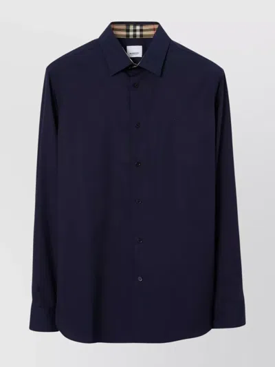 Burberry Equestrian Knight Shirt Curved Hem In Blue