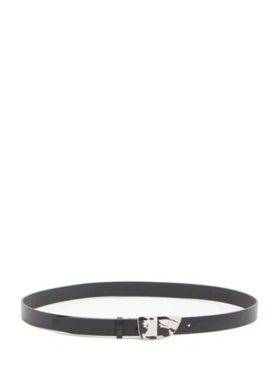 Burberry Equestrian Knight Split Belt In Black Smooth Leather