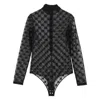 Burberry Equestrian Knight Stretch Tulle Bodysuit In Black