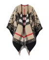 Burberry Reversible Ekd Check Wool Cape In Black
