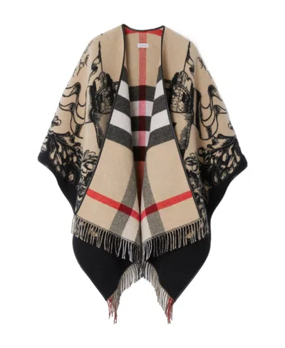 BURBERRY BURBERRY EQUESTRIAN KNIGHT FRINGED-EDGE CAPE