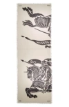 Burberry Equestrian Knight Wool Fringe Scarf In Calico