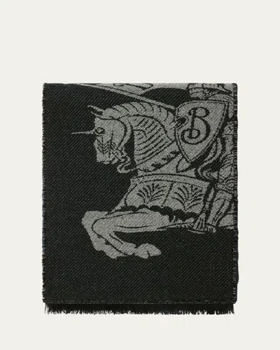 Burberry Equestrian Logo Wool Scarf In Dark Indigo