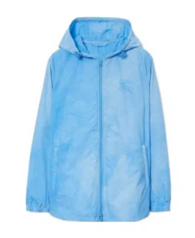 Burberry Equestrian-motif Hooded Jacket In Blue