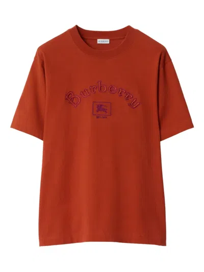 Burberry Equestrian-print Logo T-shirt In Red
