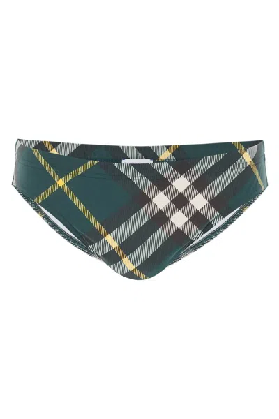 Burberry Check Swim Briefs In Green