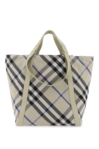 Burberry Ered Checkered Tote In Khaki