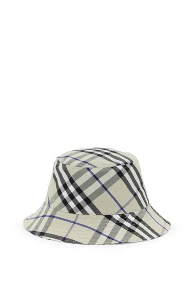 Burberry Ered Cotton Blend Bucket Hat With Nine Words In Neutro