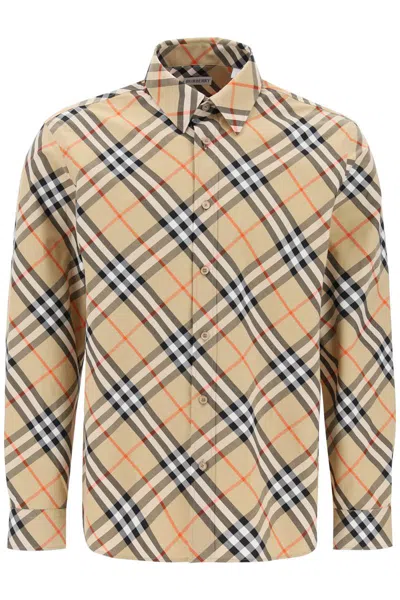 Burberry Ered Cotton Long-sleeved Shirt In Beige