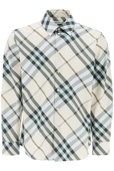 Burberry Ered Cotton Long-sleeved Shirt In Light Blue