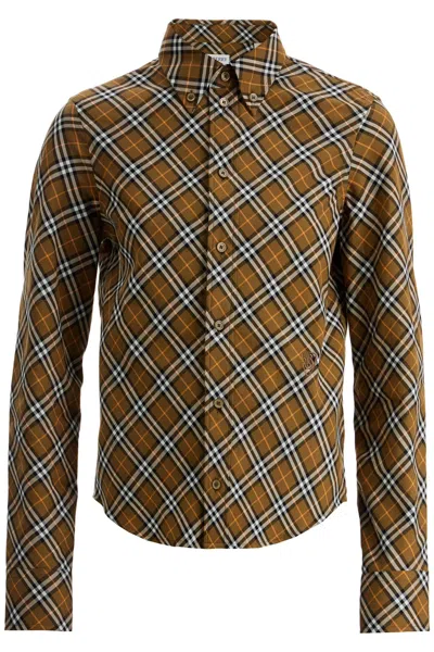 Burberry Ered Shirt With Button-down Collar In Brown