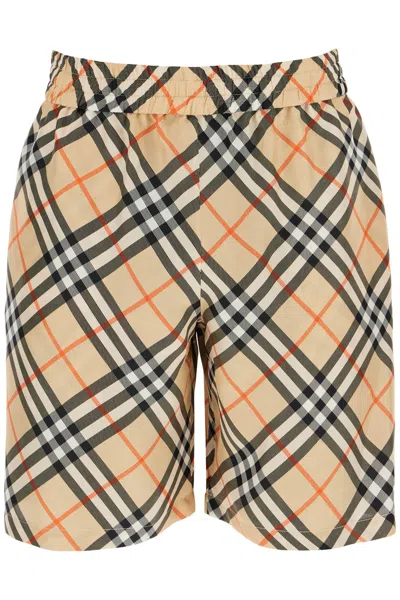 Burberry Ered Silk Bermuda Shorts For Men In Beige