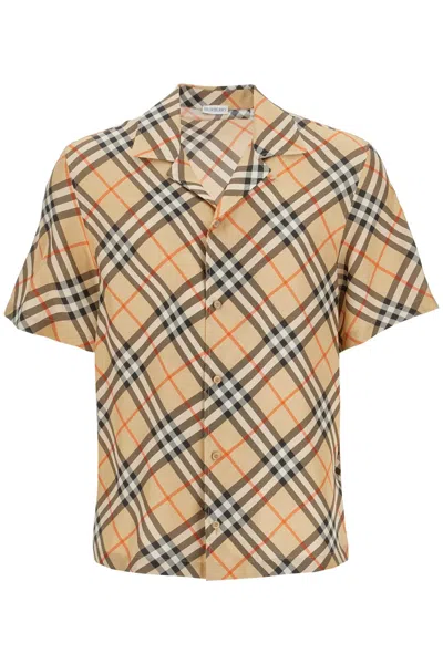 Burberry Ered Silk Short Sleeved Shirt In Brown