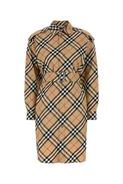 Burberry Women Beige Check Motiv Cotton Shirt Dress In Brown