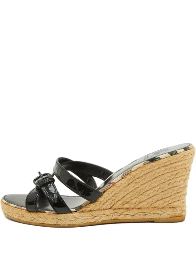 Pre-owned Burberry Espadrille Wedge Sandals In Black