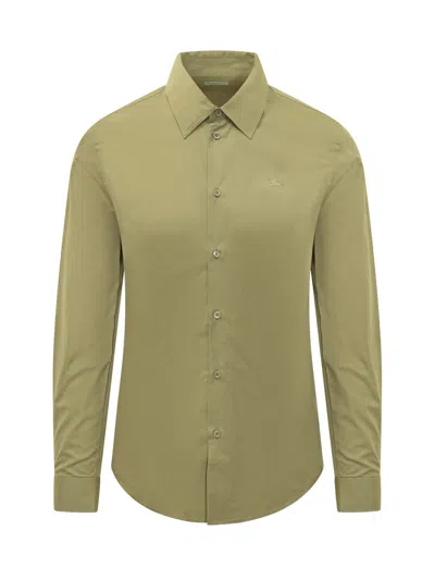 Burberry Essential Shirt With Decorative Buttons And Classic Collar In Green