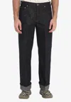 Burberry Straight Leg Rolled Cuff Denim Trousers In Black