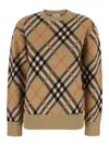 Burberry Beige Crewneck Sweater With Check Motif In Wool And Mohair Woman In Beige