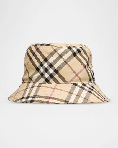 Burberry Essentials Check Knight Bucket Hat In Alabaster Ip Check