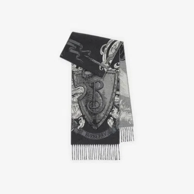 Burberry Etched Knight Cashmere Scarf In Black