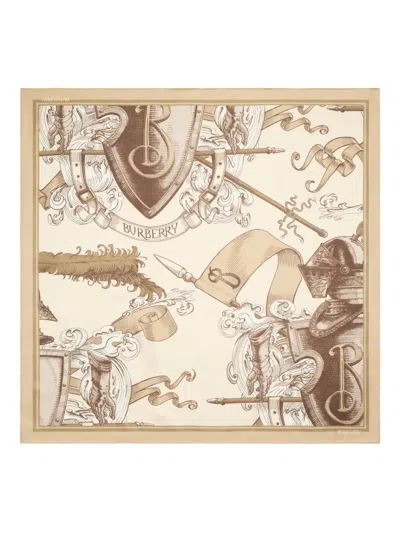 Burberry Etched Knight Printed Silk Scarf In Metallic