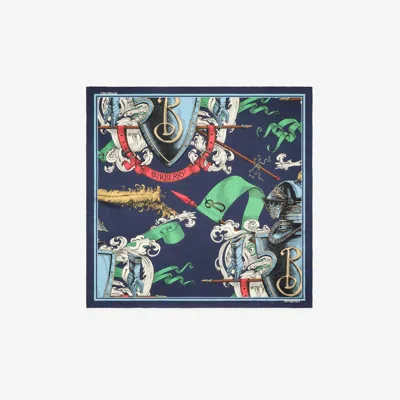 Burberry Etched Knight Silk Scarf In Blue