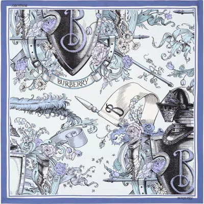 Burberry Etched Knight Silk Scarf In Blue