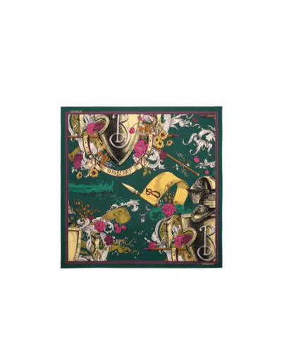 Burberry Etched Knight Silk Scarf In Green