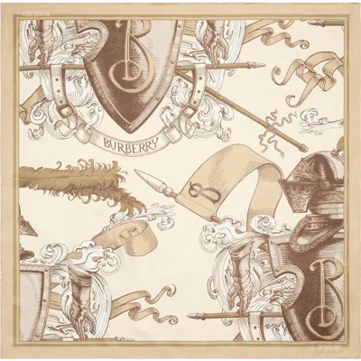 Burberry Etched Knight Square Silk Scarf In Brown