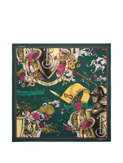 Burberry Etched-knight Silk Scarf In Green