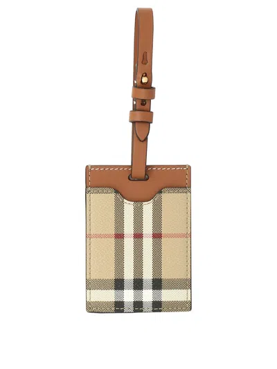 Burberry Etichetta Per Bagaglio In Pelle "house-check" In Gray