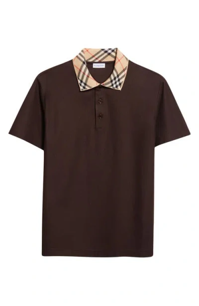 Burberry Evan Check Collar Cotton Piqué Polo In Brown