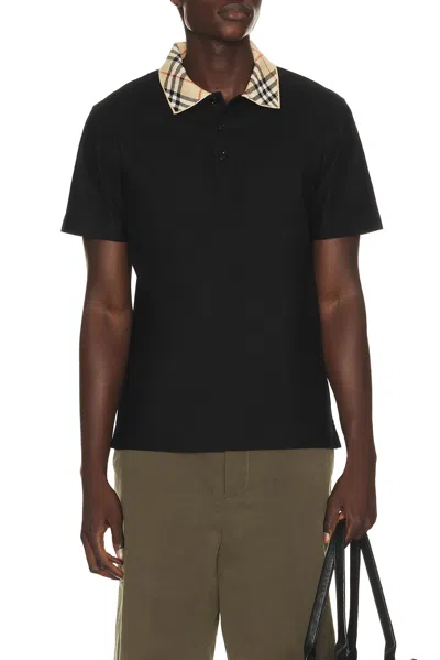Burberry Piquet Polo Shirt Featuring Short Sleeves And Contrasting Collar In Black