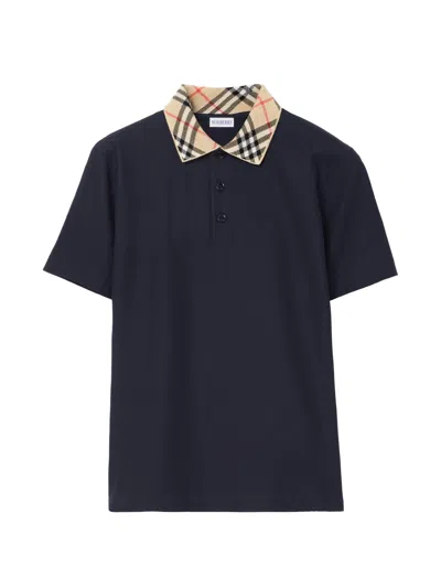 Burberry Evan Polo Shirt Short Sleeves Checked Collar In Blue