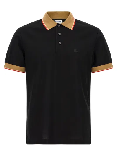 Burberry Logo Embroidered Short Sleeved Polo Shirt In Black