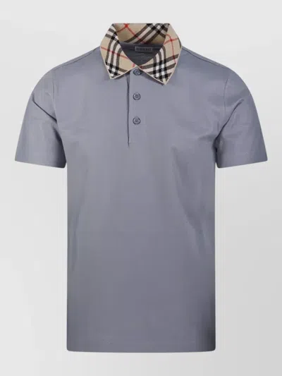 Burberry Evan Polo Shirt Checkered Collar Short Sleeves In Purple