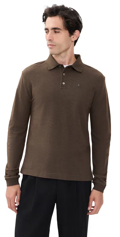 Burberry Evan Relaxed Long Sleeve Polo Darkwood Brown In Green