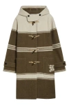 Burberry Striped Wool Cotton Blend Duffle Coat In Green