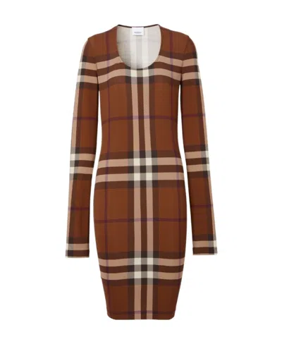 Burberry Exaggerated-check Jersey Dress In Brown