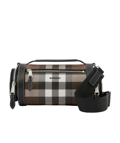 Burberry Exaggerated Check-print Leather Messenger Bag In Black