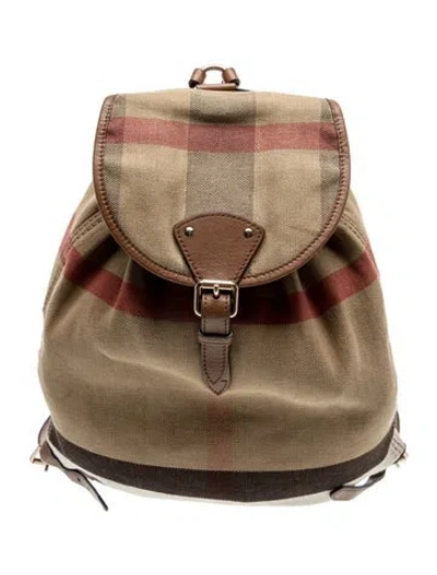 Pre-owned Burberry Exploded Check Backpack In Brown