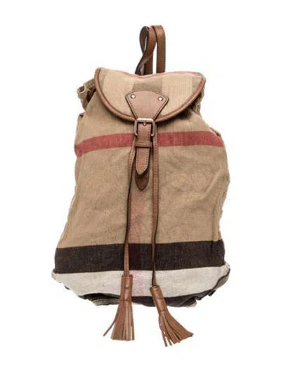Pre-owned Burberry Exploded Check Backpack In Brown