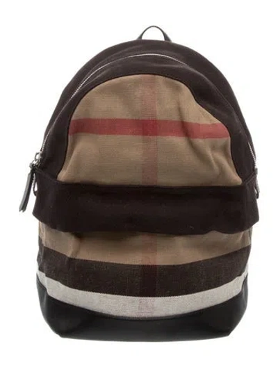 Pre-owned Burberry Exploded Check Backpack In Brown/neutrals