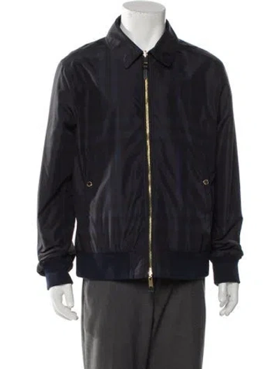 Pre-owned Burberry Exploded Check Pattern Bomber Jacket In Blue