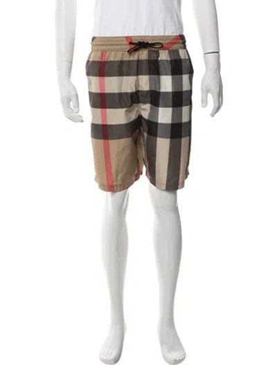 Pre-owned Burberry Exploded Check Pattern Check Swim Shorts Swim Trunks W/ Tags In Neutrals